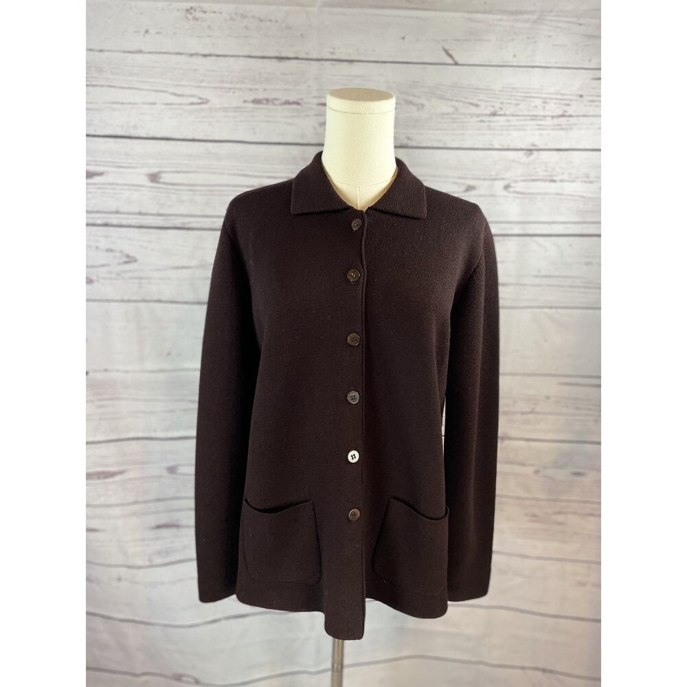 Eileen Fisher 100% Wool Cardigan Sweater Burgundy Button Front XS